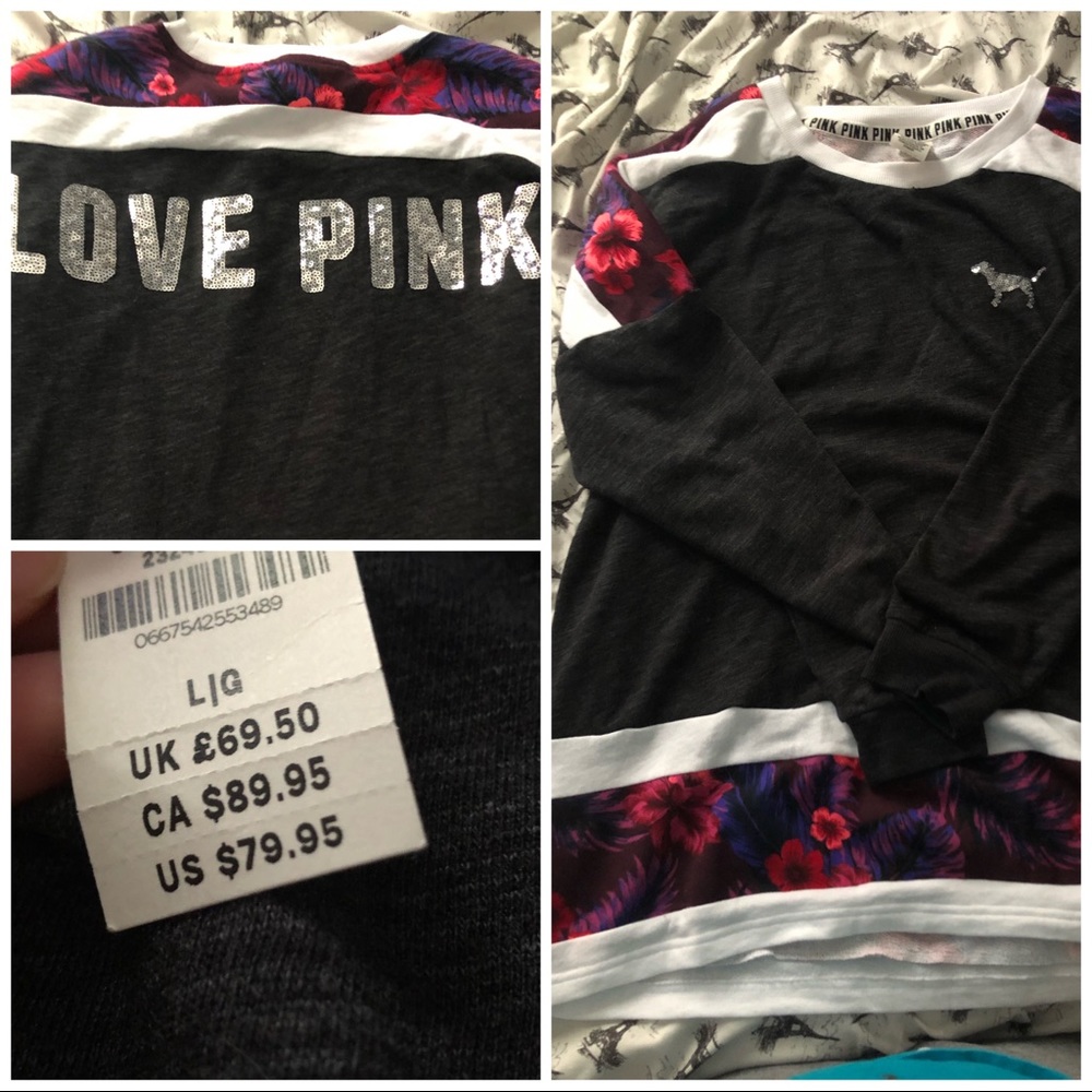Vs pink floral bling long sleeve💖